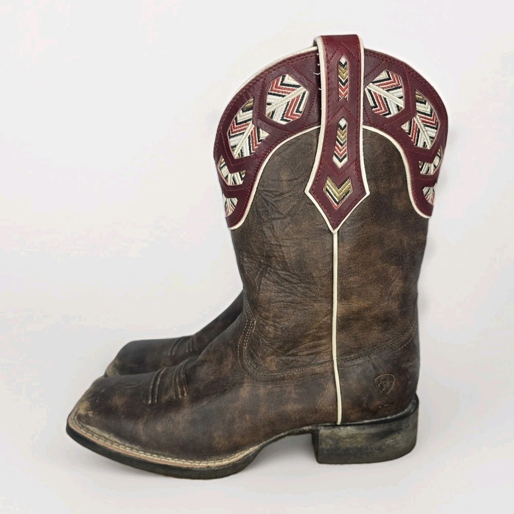 Ariat Round Up Monroe Western Cowboy Boot distressed brown leather Wmn Sz 8